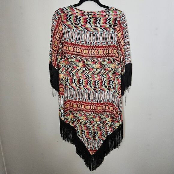 Love Tease Cardigan Kimono Lightweight Pattern Fringe Print Casual Open Front - Picture 6 of 11